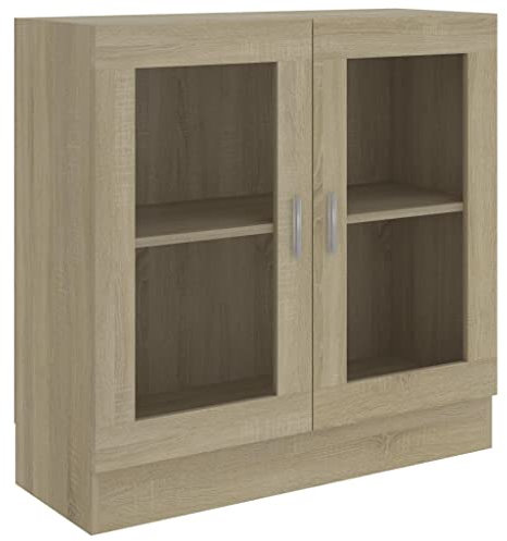 vidaXL Vitrinenschrank Bücherschrank Aktenschrank Büroschrank Vitrine Schrank Bücherregal Sideboard Sonoma-Eiche 82,5x30,5x80cm Holzwerkstoff