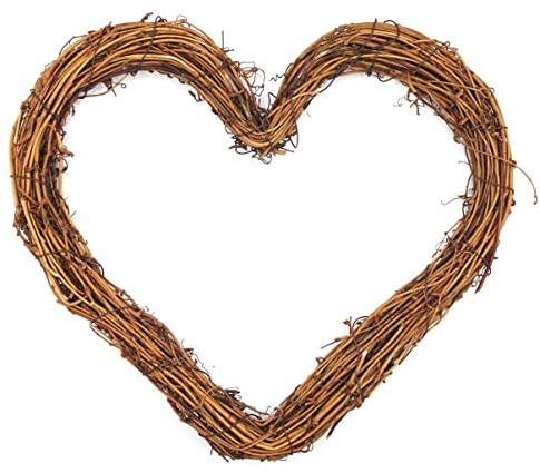 KARMELLING 1 PC Natural Grapevine Heart Wreath|Easter Home Decor | Natural Rattan Wreath | Wedding Wreath, 12 Inch