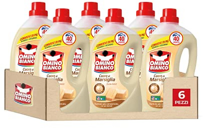 Omino Bianco - Flüssigwaschmittel für Waschmaschine, frischer Duft mit Herz-Essenz, 240 Waschladungen, 2000 ml x 6 Packungen