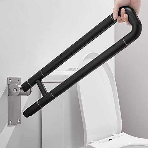 Klappbare WC&Toiletten Aufstehhilfe,Wandstützgriff Stützhilfe Edelstahl,Sicherheit Rutschfest Klappgriff,Toiletten Stütz,Dusche WC Griff,Seniorengerecht/Schwangere,Schwarz (60cm/23.6in)