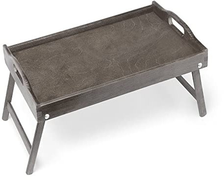 Maverton Vassoio da Colazione a Letto - Tavolino Pieghevole Grigio in Legno con Manici e Bordo Rialzato - Tavolo Multiuso 50 x 30 cm - regalo donna - regalo uomo