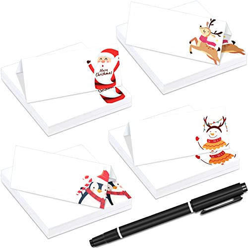 60 Segnaposto di Natale Cartellini con Stampa Babbo Natale Pupazzo di Neve Pinguino Renna Segnatavolo Natalizi per Ospiti Biglietti Fatti a Mano per Posto a Sedere con Pennarello per Tavola
