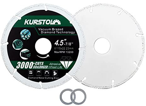 KURSTOL Disque Diamant pour métaux - 2pcs 115mm Disque à tronçonner Brasage sous vide avec rondelle de réduction 22-16mm pour couper les barres d'armature, les cornières, les tôles, l'acier inoxydable