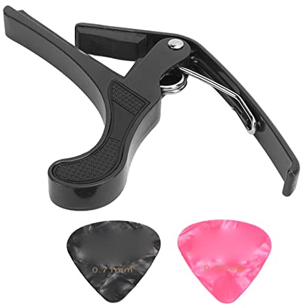 Gitarren-Kapodaster, Schnellverschluss-E-Gitarren-Kapodaster-Set mit 2 Gitarren-Plektren für Banjo-Mandoline-Ukulele-Mandoline-Banjo(Schwarz)