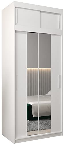 MEBLE KRYSPOL Kleiderschrank mit Spiegel Tokyo 1 - Garderobenschrank - Schrank Schlafzimmer - Mehrzweckschrank Zwei Schiebetüren - Regalen - Flur Möbel - Kleiderstange Schrank - Allzweckschrank