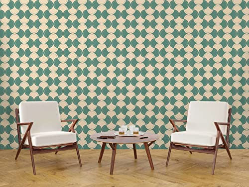New Walls Carta da parati retrò stile 70 in tessuto non tessuto, motivo geometrico, verde, beige, 10,05 x 0,53 m