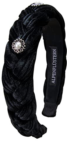 Alpenflüstern Trachten-Haarreif Samt Flechtoptik Helena - Damen Haarschmuck geflochten mit Perlen-Ornament, Haarband rutschfest fürs Dirndl (schwarz) ADV133