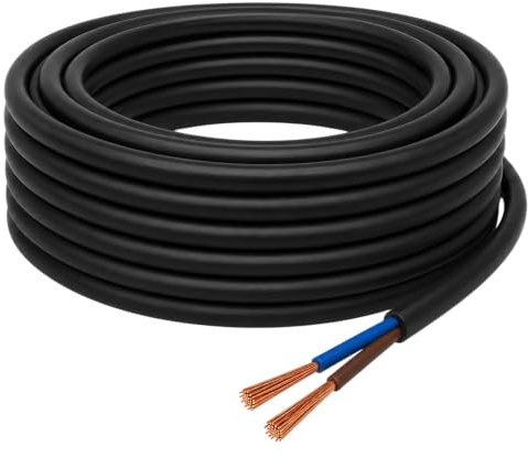 3m Stromkabel Schwarz 2x0,75 mm² rund 2-adrig H03VVH-F PVC Elektrokabel flexible Schlauchleitung