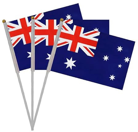 Pandiui23 20 Stück Kurbelflaggen Australien, 14 cm x 21 cm, Grün-Gold, Patriotisch, Ideal für Paraden, Feiern und diverse Anlässe
