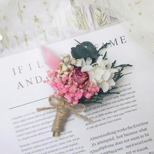 REDAEL Mini Trockenblumenstrauß Boutonnieres Hochzeit Bräutigam Braut Trauzeugen Brautjungfer Corsage Brosche Hochzeit Handgefertigte Dekoration-L
