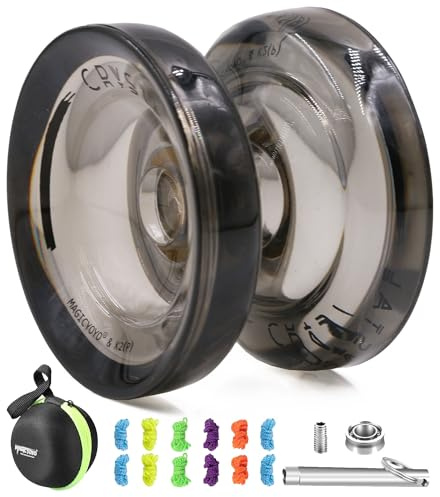MAGICYOYO K2 Crystal Black - Yoyo Profesional de Doble Modo Sensible y Sin Respuesta, Bola de Plástico Con Rodamiento Insensible + 12 Cuerdas + Removedor + Kit