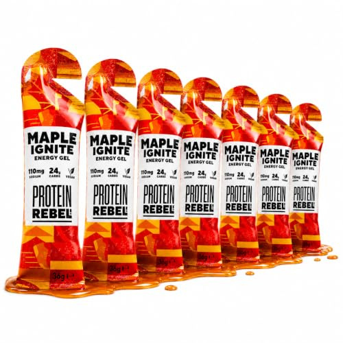 Maple Ignite - Natural Energy Gels with Grade A Canadian Maple Syrup for Running, Cycling & Endurance by Protein Rebel - Easy to Digest Running Gels - 24g Carbs, Electrolytes (8 Sachets)