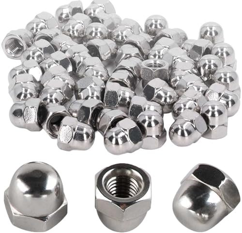 Bikasun 60Pcs Dome Cap Nuts M6 6mm 304 Stainless Steel DIN1587, High Shape A2 V2A Hexagonal Hex Acorn Cap Nuts, For Industry Hardware