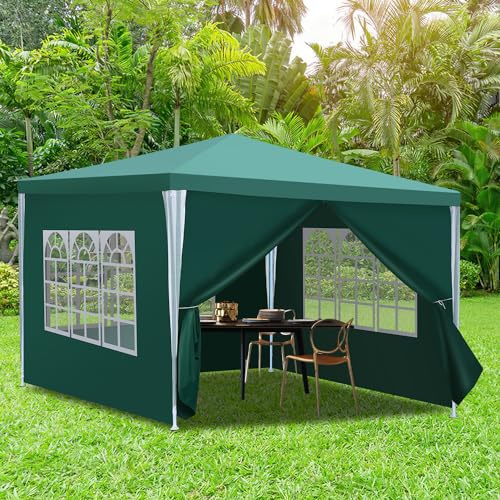 Daromigo Pavillon 3x3m, Gartenpavillon Wasserdicht Partyzelt, mit abnehmbaren Seitenteilen und großen Fenstern, Gartenzelt UV Schutz für Outdoor Garten Party Camping, Grün