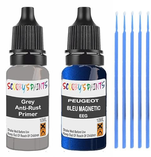 SCOOBYS PAINTS BACK IN THE MIX Touch Up Paint For Peugeot Bleu Magnetic Eeg Scratch Stone Chip Repair With Grey Primer