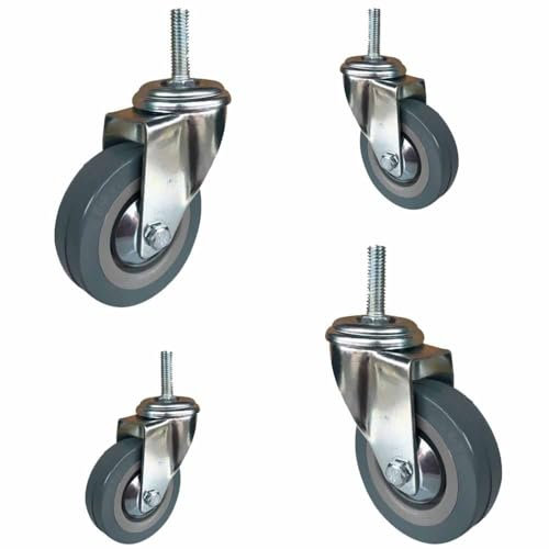 ZYBOWAYL Lenkrollen 100mm Schwerlastrollen Tragkraft 270kg, 4 Stück Transportrollen mit Gewinde M10/M12, Drehbar Leise Apparaterollen aus PU (Color : 100mm/4in, Size : M10*30)