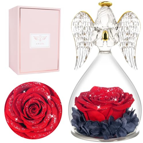 Miofula Ewige Rose Geschenke für Frauen,Engel Figur Geburtstagsgeschenk für Mama,Blumen Schutzengel Frauen Geschenk,Infinity Rosen Geschenke für Mama Mutter Oma Freundin Geschenk Jahrestag Weihnachten