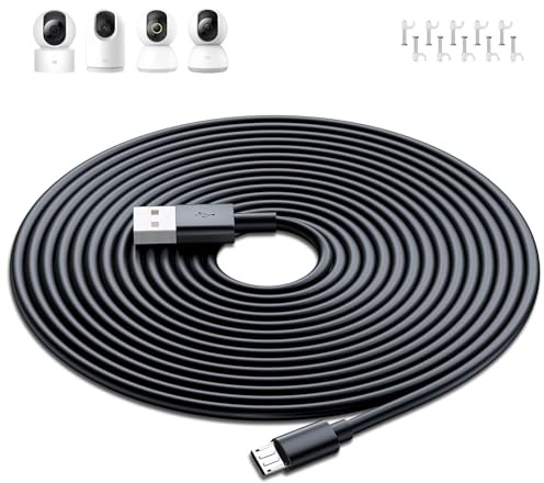 ACAGET 10 m USB-Ladekabel auf Micro-USB für XIAOMI Kamera 2K/Pro, Stromverlängerungskabel für Sicherheitskamera für Xiaomi MI/YI/Cloud Kamera, für Wyze/Nest/Arlo Q/Furbo Dog Cam, Schwarz