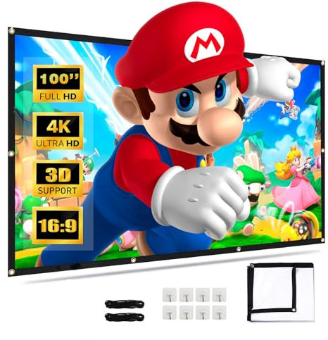 Tela per proiettori da 100 pollici per interni - Alta qualità per immagini brillanti Proiettore per interni ed esterni Schermo di proiezione per proiettori e proiettori