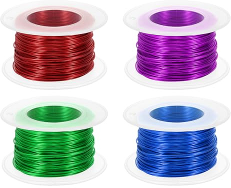 PATIKIL 20 Gauge 0.8mm Aluminum Craft Wire, 98.4Ft 4 Roll Metal Wire Armature Bendable Wire for Jewelry Making Metal Wrap DIY, Sapphire Blue/Red/Purple/Green