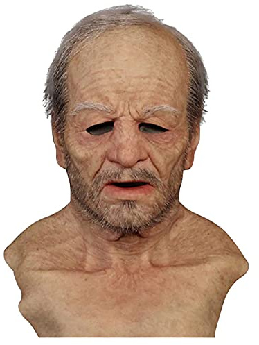Maschera da uomo anziano, in morbido lattice, realistica, maschera di volto umano rugoso, per Halloween e cosplay (C)