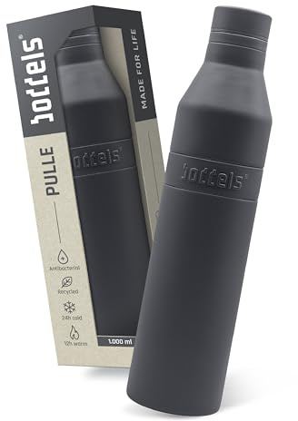PULLE Edelstahl Trinkflasche 1l - spülmaschinenfest, 100% auslaufsicher, leicht zu reinigen, Kohlensäure geeignet, 24h kalt & 12h warm, recycelter Edelstahl (Anthrazit/Anthrazit, 1000ml)