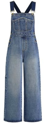 CIDER Overalls for Women Denim Pocket Buckle Up Wide Leg Jumpsuit Casual Outfits Trendy: Blue, L