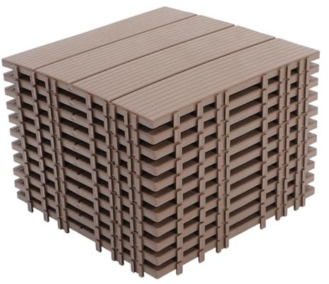 jojofuny 11pezzi Pavimento Per Esterni Interlocking Legno Imitazione Piastrelle Per Balcone e Giardino Facile Installazione Resistente