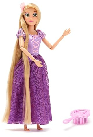 Disney Store Official Poupée Classique Raiponce, 29 cm/11, Poupée Princesse Disney entièrement articulée avec Robe Mauve et Mini Brosse à Cheveux, à partir de 3 Ans