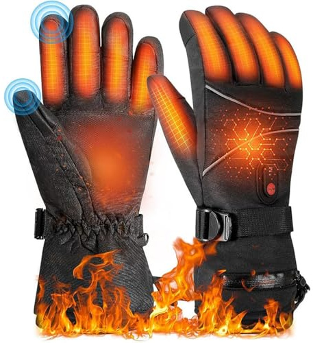 Eznaobo Beheizte Handschuhe, wasserdicht, winddicht, 3 Geschwindigkeiten, verstellbar, USB-beheizt, wiederaufladbar mit Touchscreen, für Damen & Herren, Schwarz, Einheitsgröße