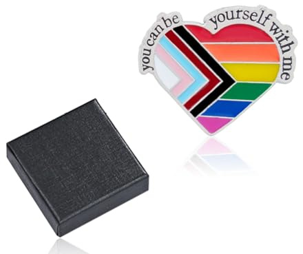 Emezddo Pride Pin,Metall Regenbogen Ansteckern,Gay Anstecknadel mit Box,Lgbtq Brosche Mit Aufschrift You Can Be Yourself With Me,für Männer Frauen Kleidung Blazer und Rucksäcke Accessoires(Herz)