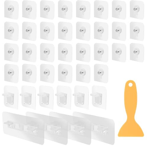 Bilderhaken Selbstklebendes, 40 Stück bohrfreie transparente Klebehaken mit 1 Stück Abstreifer, wasserfeste Bilderaufhänger für Bilder, Poster, Fotos, Gemälde