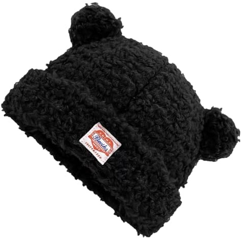 BHFYOB Mehrzweck-Fleecemütze mit Bärenohren für Damen, Winter, warm, krempellos, winddicht, für Outdoor, Radfahren, Camping