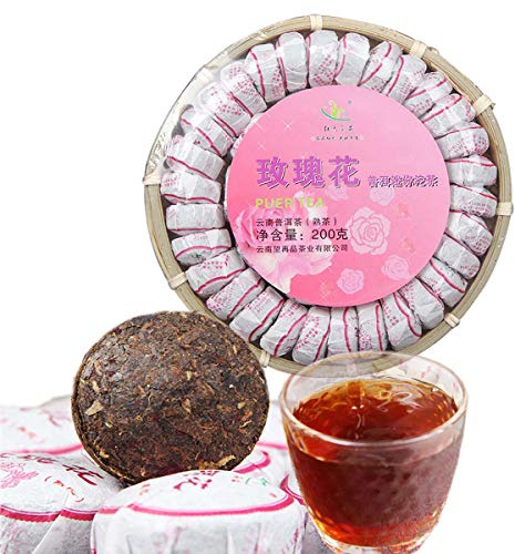 HELLOYOUNG 200g di tè Pu'er Mini alla rosa matura naturale originale Senza additivi alimento verde fatto a mano con intenso sapore di rosa Tè Pu-Erh