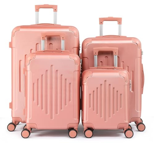LEADZM Kofferset 4 teilig (Roségold) | Reisekoffer Set, Koffer Set Hartschalen-Trolley aus ABS mit verstärkten Ecken, 360° Spinner-Rollen & Handgepäck