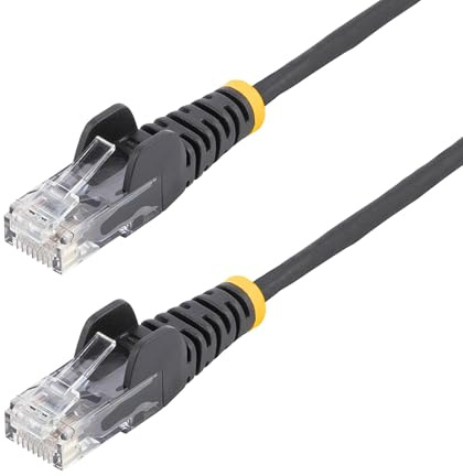 StarTech Câble Ethernet Cat6 Fin 15m, 100W PoE++, LSZH, Noir (N6PAT15MBKS) | Cordon de brassage RJ45, Sans accroc, Gaine LSZH, Cuivre pur 28AWG, 10Gbps, Contacts plaqués or