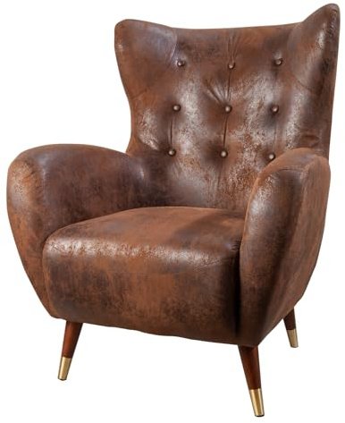 Sessel DON - 88cm - braun - Microfaser Holz-Gestell Federkern Retro | hoher Komfort, langlebig, Design, Eyecatcher, einem langlebigen Microfaserbezug, goldene Fußkappen