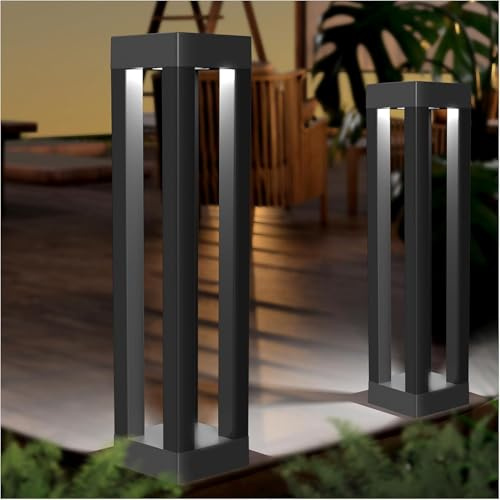 Hwishare Solar Wegeleuchten 2er Set, LED Außenleuchte 6000K Kaltweiß, Edelstahl & ABS, IP65 Wasserdicht, Automatische Ein-/Ausschaltung, Moderne Gartenbeleuchtung für Wege, Terrasse & Hof
