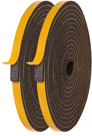 Nastro Isolante Autoadesivo in Schiuma per Porte e Finestre, Guarnizione in Gomma Resistente alle Intemperie, Isolamento Acustico e Termico, 2 Rotoli da 12mm x 6mm, Lunghezza Totale 10m, Colore Nero