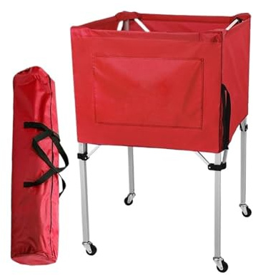 YHTNZN Portable Aluminium Alloy Ball Cart Removable Basketball Hopper Soccer Volleyball Storage Basket Foldable Cart for Baseball Softball Tennis(Red)