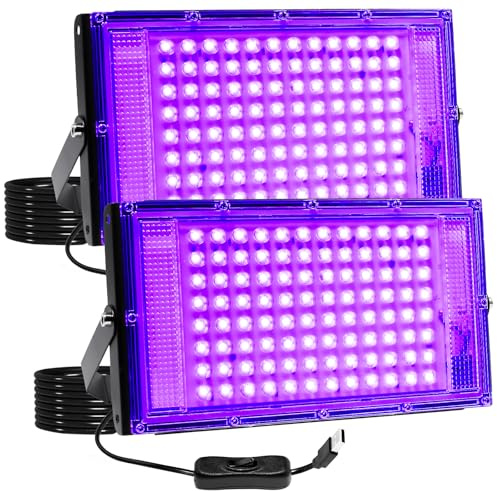 BOSITE Luz Negra Ultravioleta, USB 15W Luces ultravioleta, Foco Luz UV con 1.8 Cable, 96 LEDs luz Negra, IP65 Impermeable Luces UV para Body Paint,Fiesta Neón,Glow Fiesta,Halloween