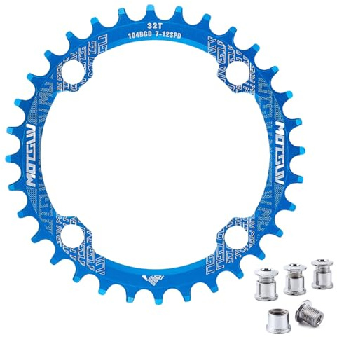 QIAMNI 104 BCD 32T 34T 36T 38T Narrow Wide Single Chain Ring with 4 Pieces Sprocket Bolts for Road Bikes, Mountain Bikes, BMX MTB Bike