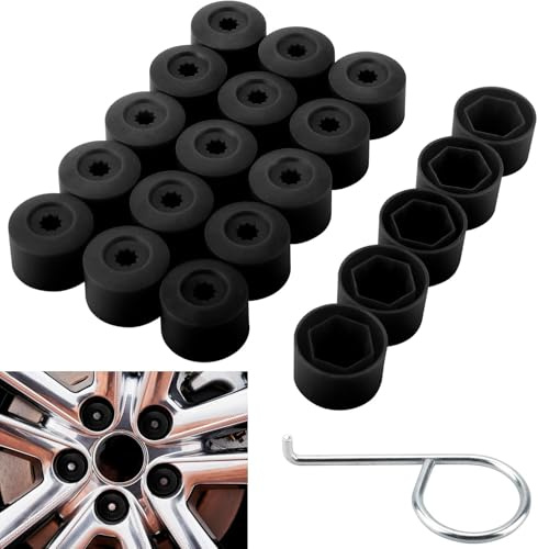 20 Stück Radschraubenkappen,17mm Reifenmutternabdeckungen,Schraubenabdeckungen mit Entfernungswerkzeug,Auto Diebstahlschutz Radkappen Kompatibel mit Volkswagen Audi Jetta Golf Polo Passat (Schwarz)