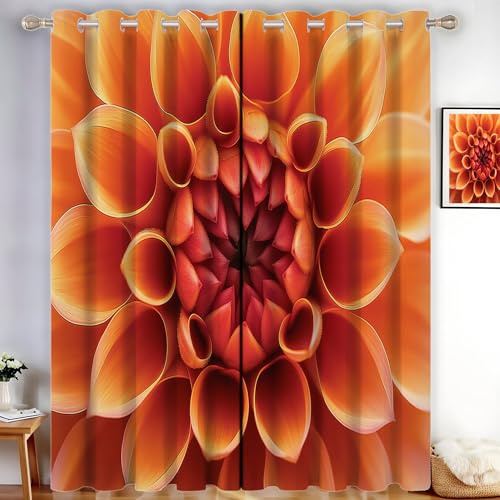 CDXNORA Curtains 66 x 90 Inch, 2 Panels - Flowers Eyelet Top Thermal Insulated Soundproof Blackout Curtains for Living Room/Bedroom/Patio Door,Orange Dahlia
