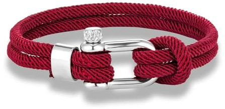 SLJYM Minimalist Nautical Rope Bracelet Double Strand Stainless Steel U-Shape Shackle Buckle Survival Jewelry For Men Women