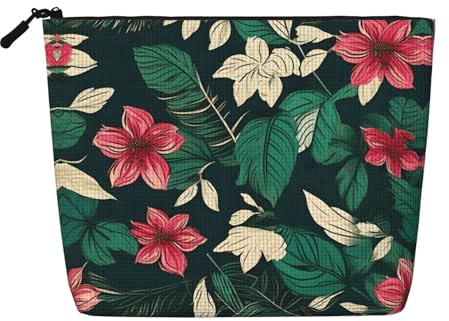 Cool Music - Bolsa de maquillaje de cáñamo falso, diseño de ondas sonoras, bolsa de aseo de viaje para mujeres, almacenamiento diario, viajes de negocios y más, diseño de flores y hojas, Talla única