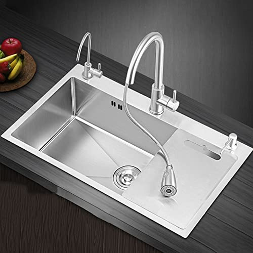 Lavello da cucina sottopiano in acciaio inossidabile, lavello da bar a 3 fori con accessori, spessore m, lavabo singolo per balcone, finitura argento (75 x 45 x 22 cm e 50 x 45 x 22 cm)