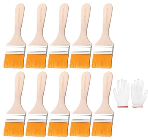 10Pcs Paint Brush Set Trim Painting Tools Soft Bristle Wood Handle With Gloves For Wall Cabinets Fence And Touching Up Dusting Brushes