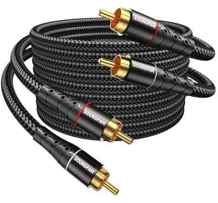 SOUNDFAM 2-Pack Cinch-Audiokabel 2M (Subwoofer-Kabel) für Heimkino, HDTV, Verstärker, Hi-Fi-Systeme, Auto-Sound - Schwarz