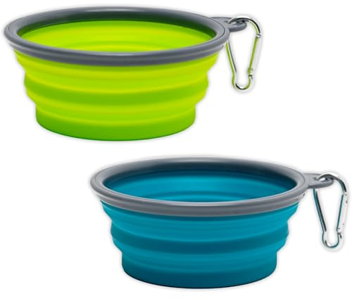 2 cuencos plegables para perros, cuencos de viaje a prueba de fugas, con mosquetón de montañismo para gatos, perros y mascotas, para agua y comida, 1000 ml